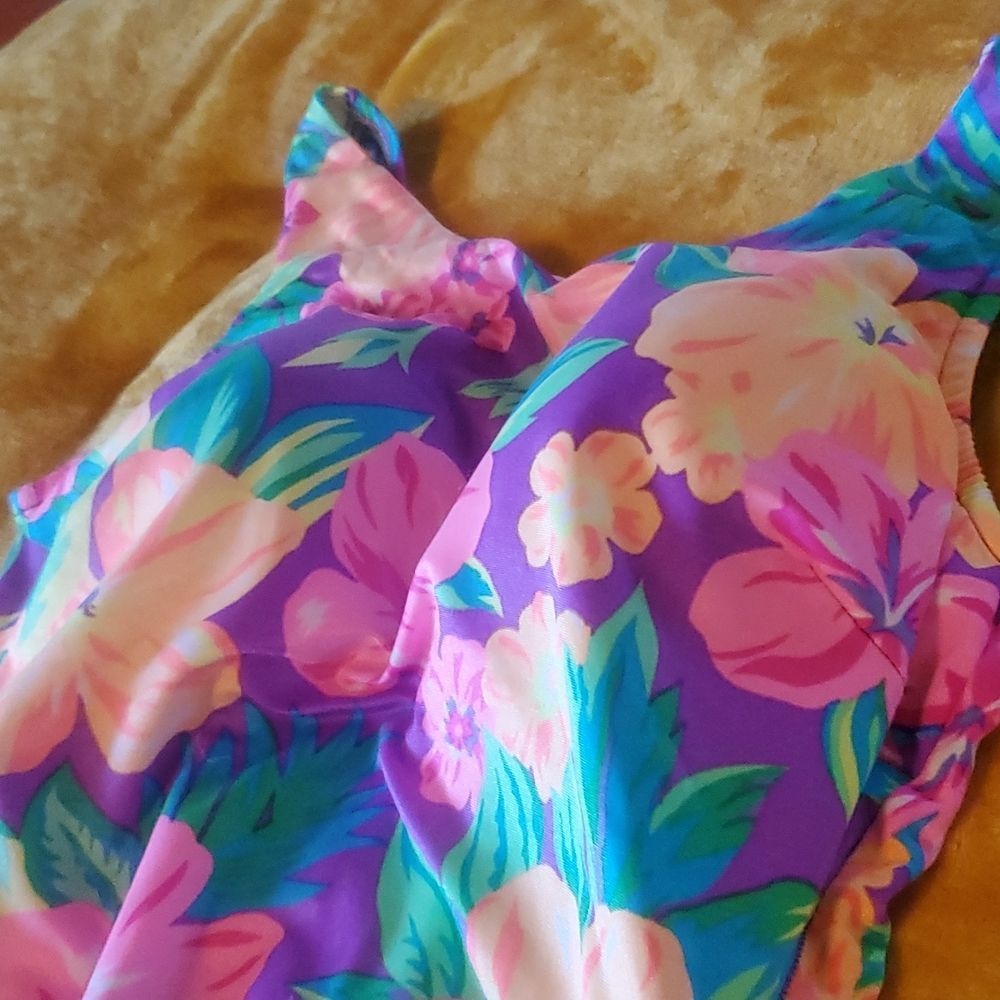 Seascamp vintage 1980's one piece bathing suit flowers size 38/B bright Retro - Picture 7 of 11